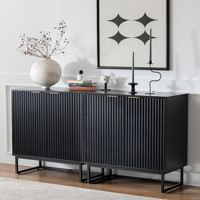 EYYTHUNG Fluted Cabinets with Storage Set of 2, Sideboard Buffet Cabinet with by EYYTHUNG