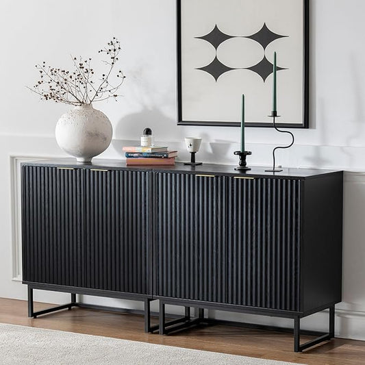 EYYTHUNG Fluted Cabinets with Storage Set of 2, Sideboard Buffet Cabinet with by EYYTHUNG