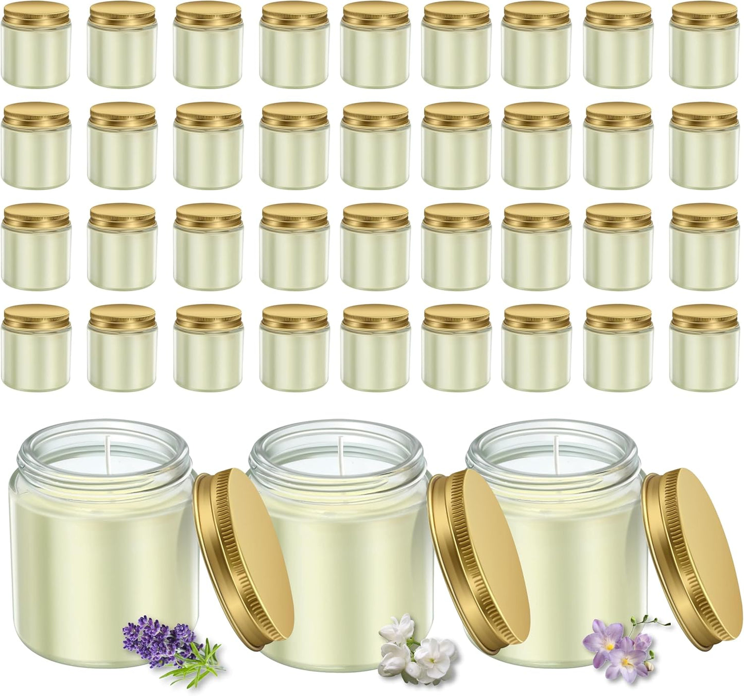 ACITHGL 36 Pcs 4oz Mini Mason Jar Candles Small Scented Candles Bulk Aromatherapy Ideal Souvenir Favors for Wedding Birthday Party (Freesia, Lavender, Jasmine, Gold)