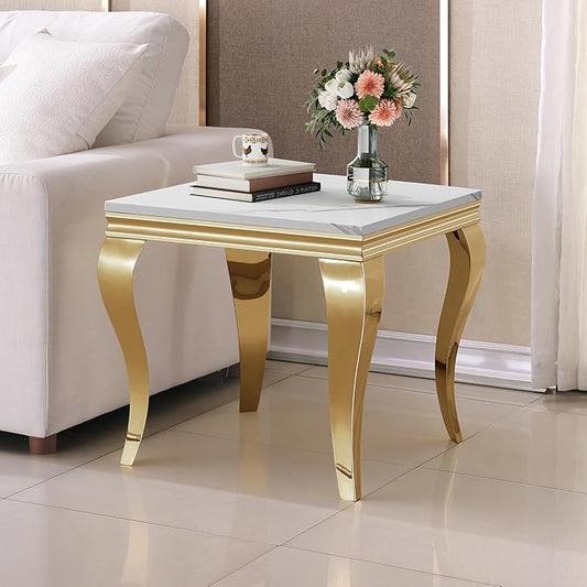 Henf Marble End Table Modern White Faux Marble Sofa Side Table by Henf