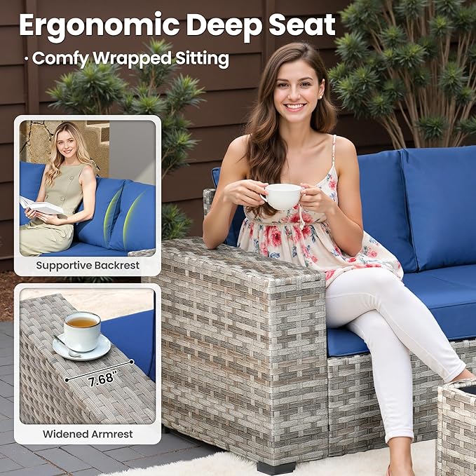 ovios 13 Pieces Patio Furniture Set, Outdoor Wicker Sectional Sofa - Image 5