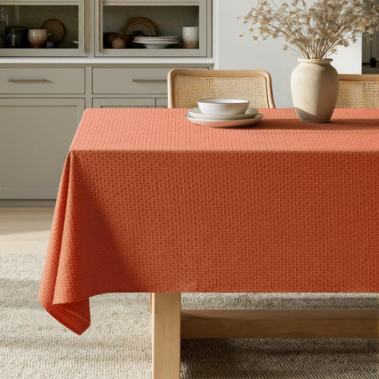 MIULEE Fall Tablecloth Burnt Orange Linen Cottton Table Cloth Rectangle Waterproof Spillproof Cross-Star Textured Table Cltoth Decorative Farmhouse for Dining Party Weddings 60x120 Inch