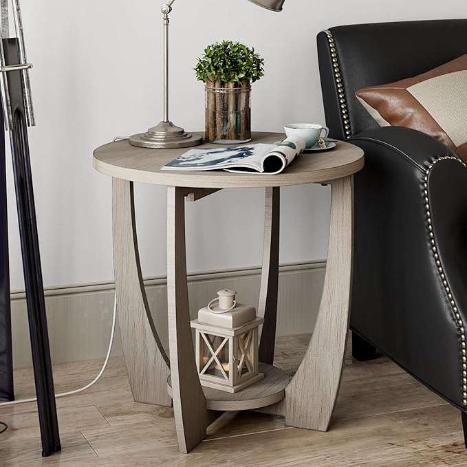 Round Farmhouse End Table for Small Spaces, French Country Accent Side Table by LONYKE