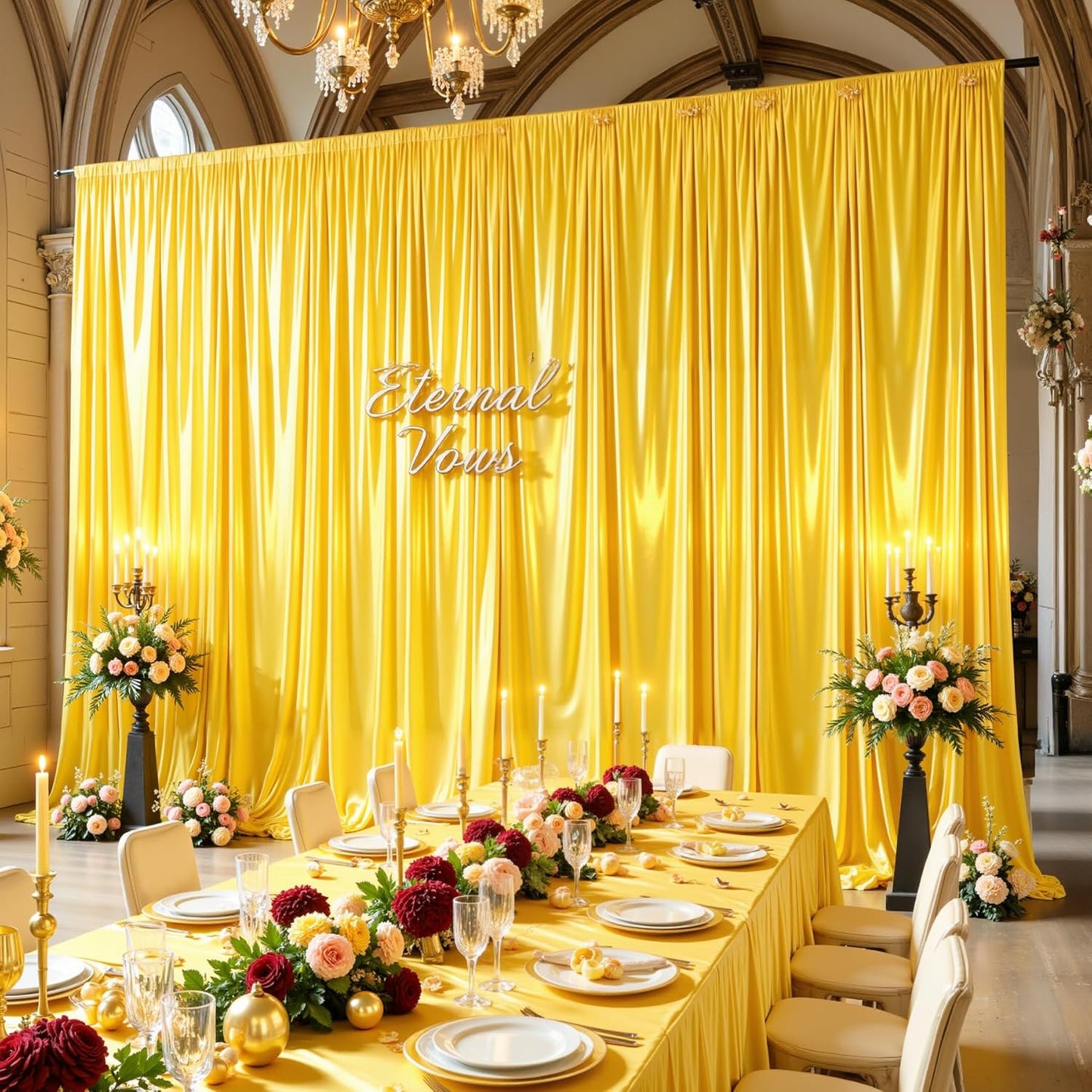 Gold Satin Backdrop Curtains 2 Panels - Glitter Photo Drapes for Baby Shower, 10x10FT Shimmer Back Drop Cloth, Wrinkle Free for Birthday Graduation Home Party Wedding Background