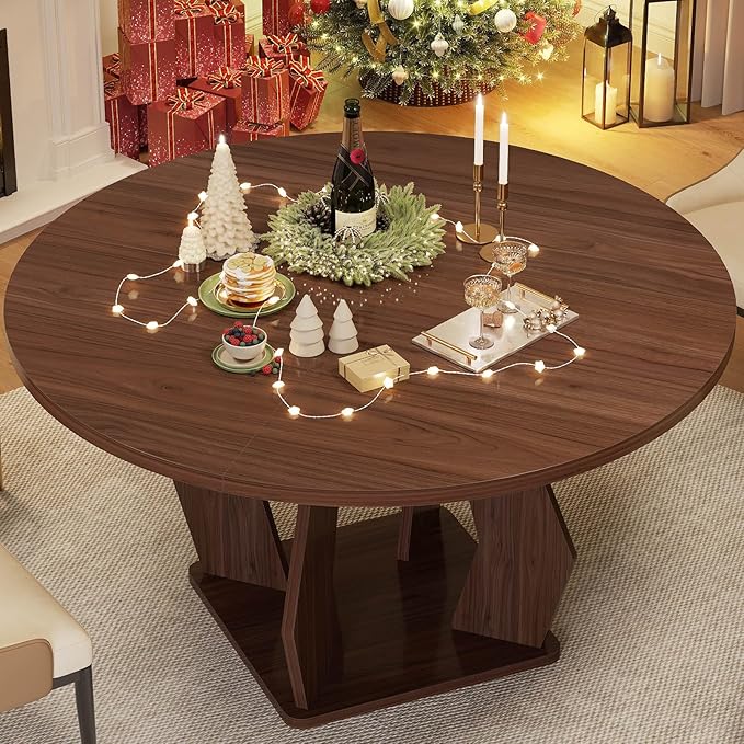 IBF Walnut Round Dining Table, Modern Wood Dinner Tables, Round Kitchen Table - Image 4