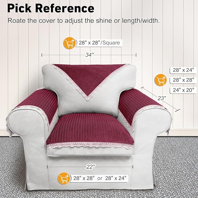 Couch Arm Cover, Sofa Arm Covers, Non-Slip Lace Armrest Cover, - Image 2