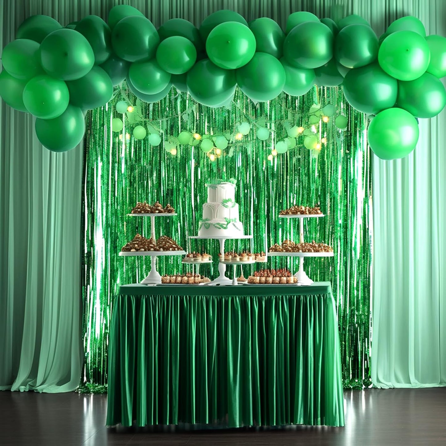 4 Packs Green Foil Fringe Curtain, Green Glitter Metallic Tinsel Backdrop for Birthday, Wedding, Baby Shower, Halloween, Christmas, Hawaiian Luau, Football, Dinosaur Jungle Party Decorations Supplies