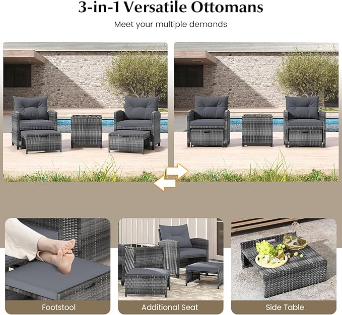 Tangkula 5 Pieces Patio Conversation Set, PE Wicker Rattan Outdoor Furniture Set - Image 6
