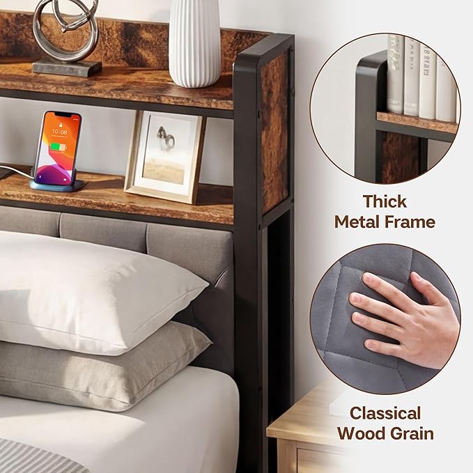 Full Size Bed Frame with Dual-Layer Headboard and Footboard, Bed Frame Full - Image 4