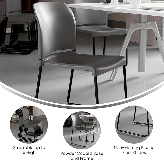 Flash Furniture HERCULES Series 880 lb. Capacity Gray Full Back Contoured Stack - Image 4