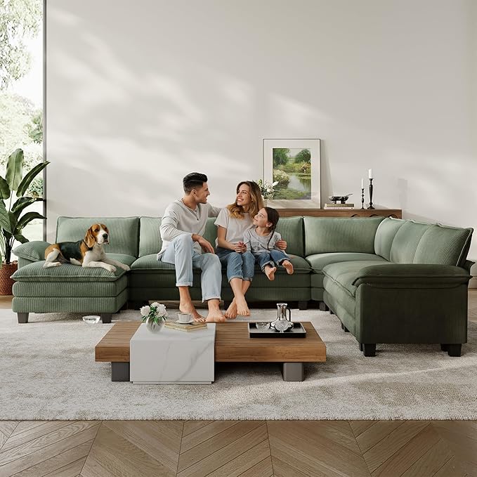 LINSY HOME Modular Sectional Sofa, 6-Seat Corduroy Modern Cloud Couch - Image 3