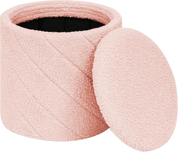 PINPLUS Ottoman with Stroage Round Boucle Ottoman and Tray Sherpa Removable - Image 7