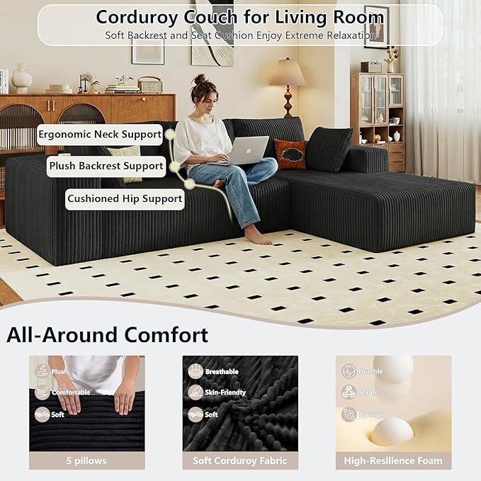 95" Cloud Sectional Couch with L-Shape Chaise, Modular Comfy Sofa Chaise Longue - Image 4
