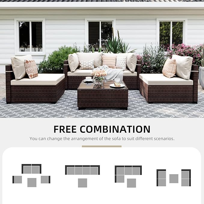 UPHA 5 Pieces Patio Furniture Sets, Wicker Outdoor Sectional Sofa Couch - Image 4