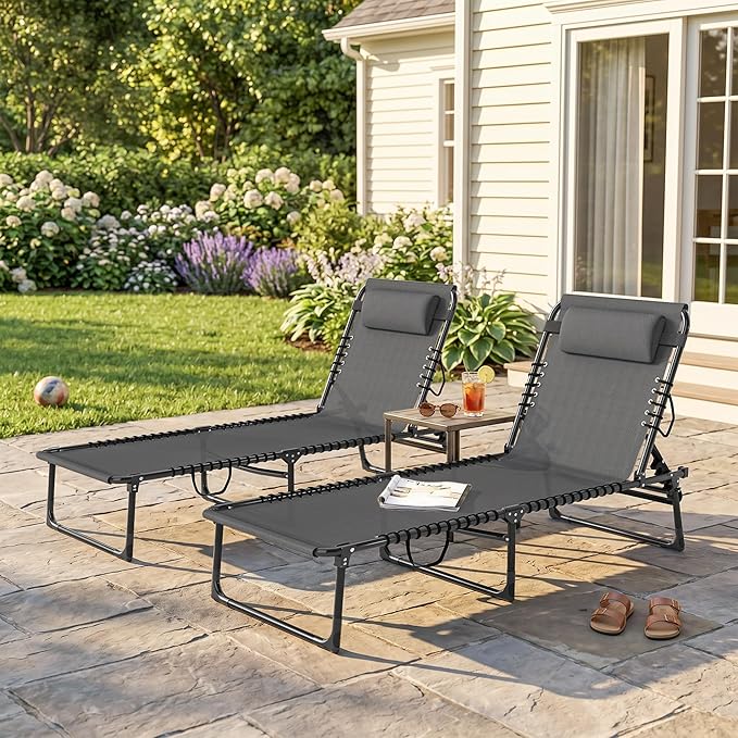 Outsunny Folding Chaise Lounge Chair Set of 2, Patio Sun Tanning Chair - Image 9