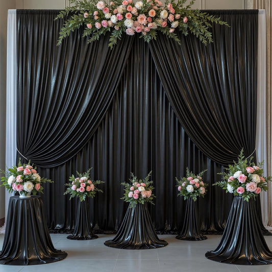 Outpain Thick 30 ft x 10 ft Black Sequin Backdrop Curtain for Parties, Wrinkle Free Glitter Photo Backdrop Drapes 6 Panels 5x10ft Black Back Drop Cloth for Wedding Christmas Photography Background