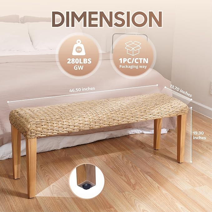 Outdoor Backless Bench, All-Weather Wicker & Solid Acacia Wood, Premium Garden - Image 11
