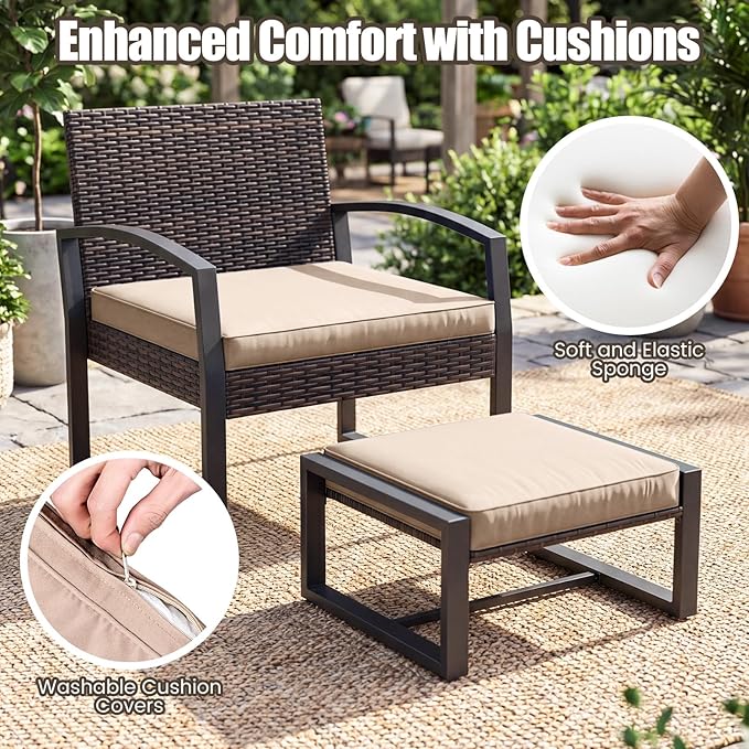 Tangkula 5 Pieces Wicker Patio Conversation Set, Outdoor PE Rattan Chair - Image 7