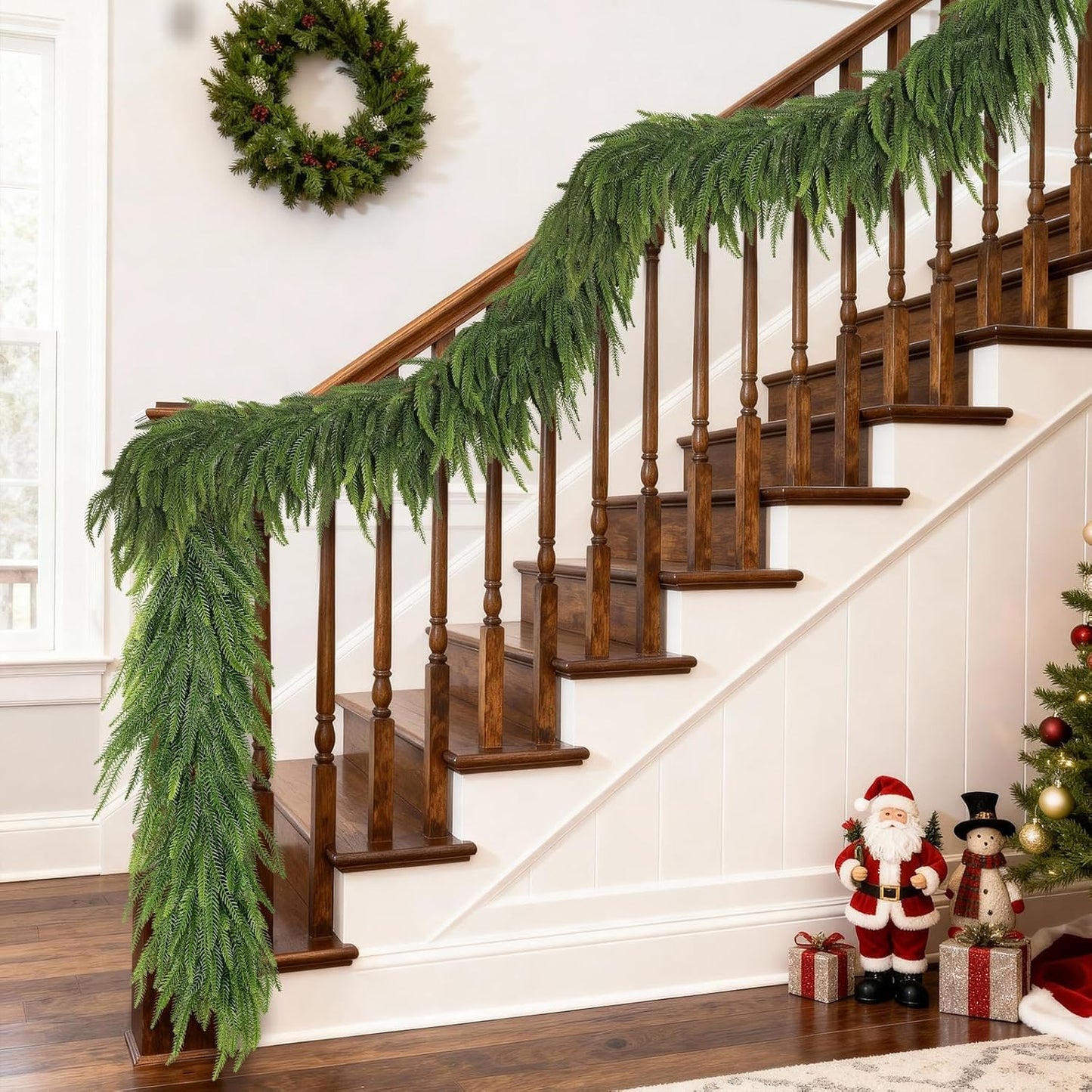 5FT Christmas Norfolk Pine Garland -2PCS, Artificial Pine Needles Garlands Faux Greenery Fake Garland for Holiday Fireplace,Table,Window,Stairs,Mante,Indoor Outdoor Decor
