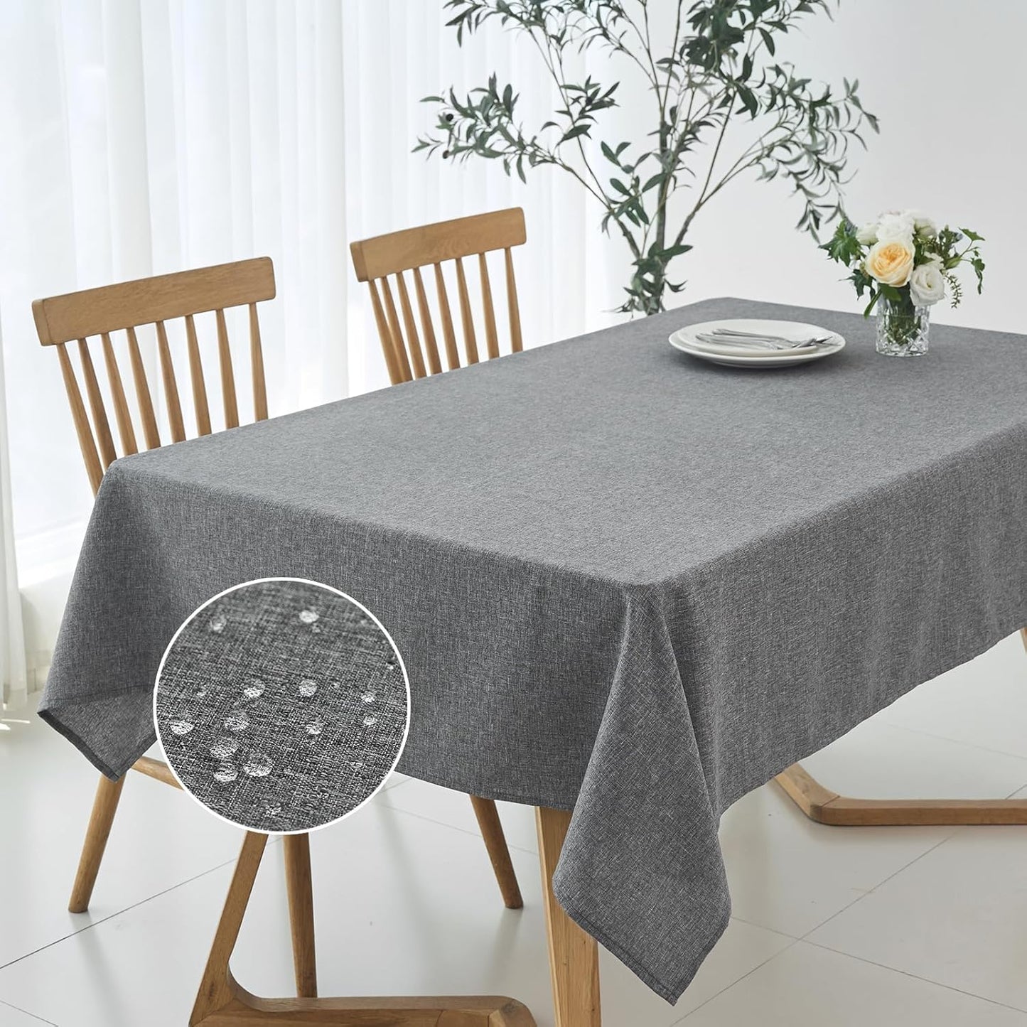 maxmill Square Linen Textured Tablecloth Waterproof Spillproof Wrinkle Free Slubby Textured Table Cloth for Dinner and Party Washable Wipeable Fabric Table Cover Decoration, 60 x 60 Inch, Dark Grey