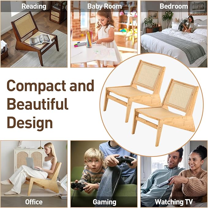 Welnow 2-Pcs Mid Century Rattan Accent Chair, Bamboo Wood Lounge Chair - Image 7