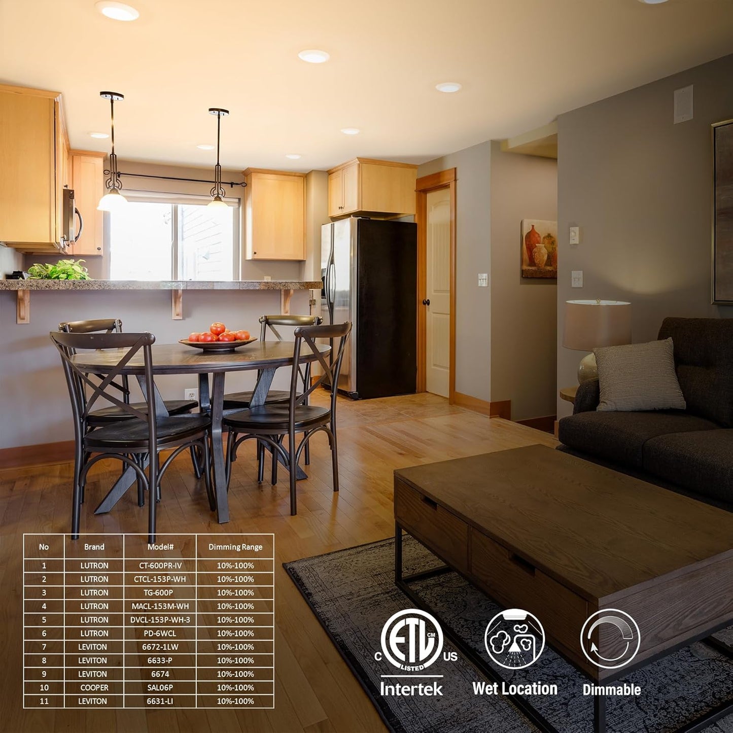 10 Packs 4 Inch White LED Low Profile Recessed & Surface Mount Disk Light, Round, 10W, 600 Lumens, 5CCT Field Selectable, CRI80, DOB Design, Dimmable, Wet Rated & ETL Listed