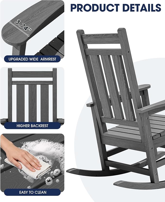 KINGYES Oversized Outdoor Rocking Chair Set of 6, All-Weather Patio Rocking - Image 6
