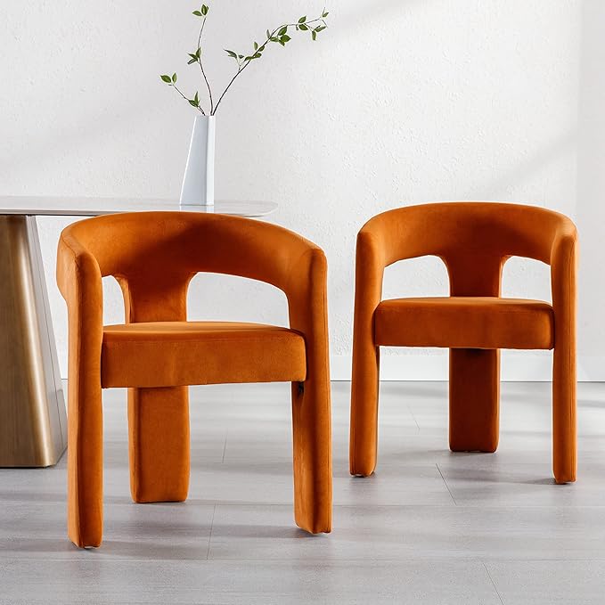 RIVOVA Modern Barrel Dining Chairs Set of 4, Velvet Upholstered Accent Side - Image 2