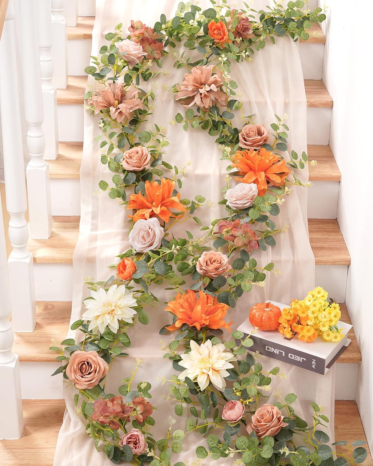 Waipfaru Fall Garland Decor, 6.07Ft Eucalyptus Flower Garland with Terracotta Flowers for Wedding Arch Backdrop Wall Thanksgiving Decorations