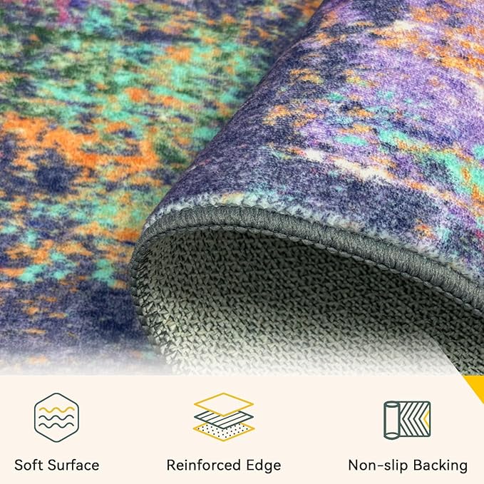 RELEANY Washable Area Rugs 2'x8' Non-Slip Modern Abstract Soft - Image 5