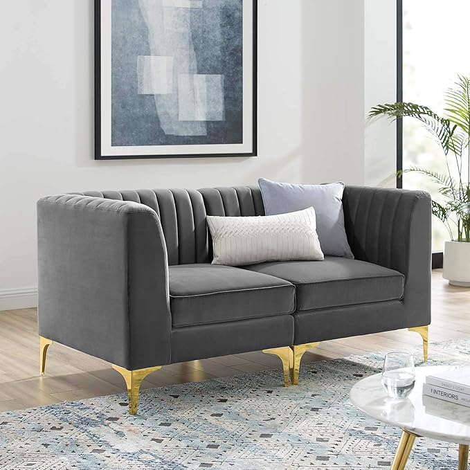 Modway EEI-4346-GRY Triumph Channel Tufted Performance Velvet Loveseat by Modway