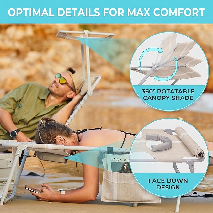 #WEJOY Tanning Chair with Face Hole & Canopy & Side Table, 5 Positions - Image 4