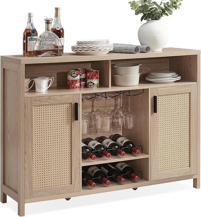 Alaxgumrol Coffee Bar Cabinet, Rattan Buffet Sideboard Cabinets by Alaxgumrol