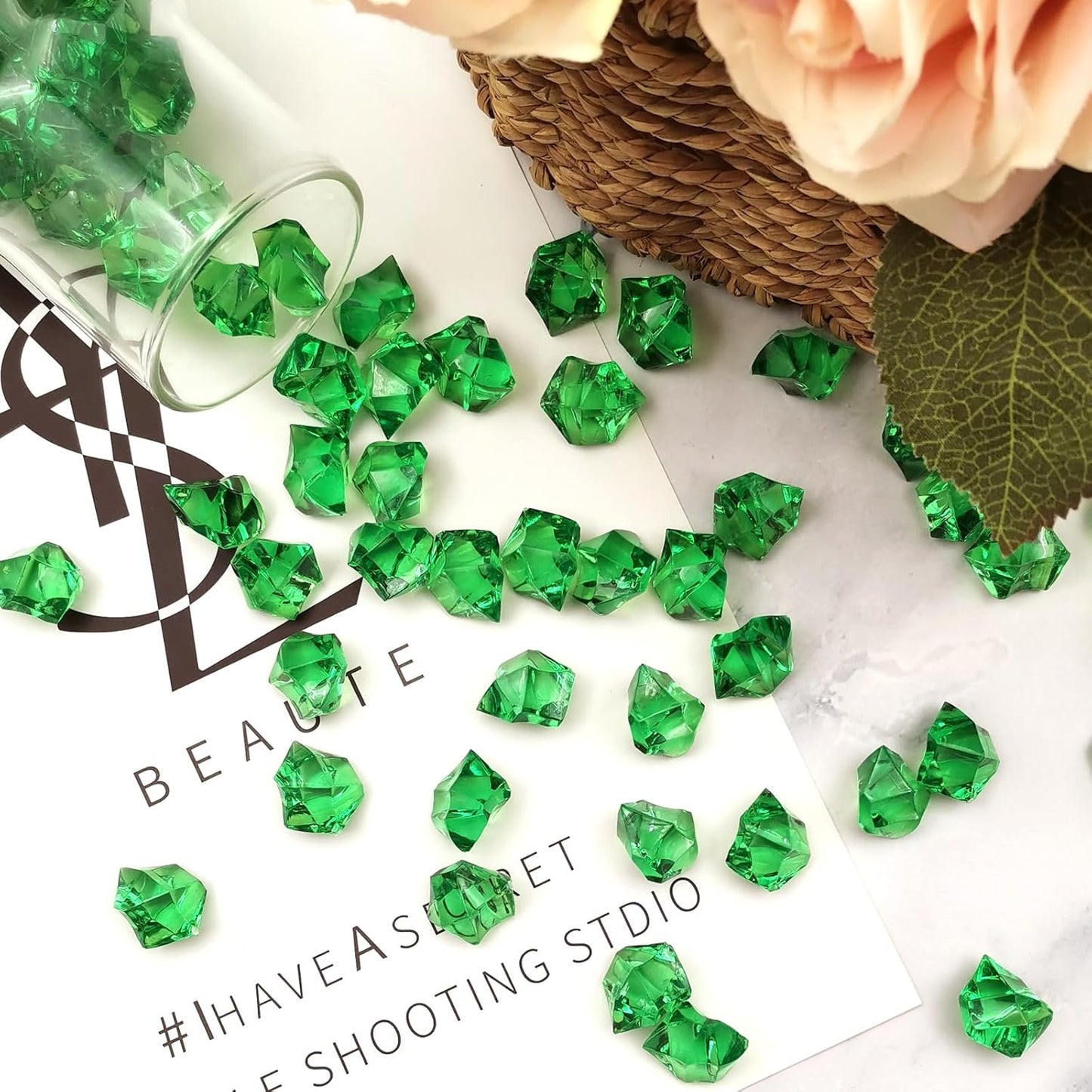 Green Vase Fillers for Home Decor, Vase Decor Filler, 150 pcs Reusable Fake ice Cubes for Photography Accessories Props Decoration for Wedding, St Patricks Day Vase Filler