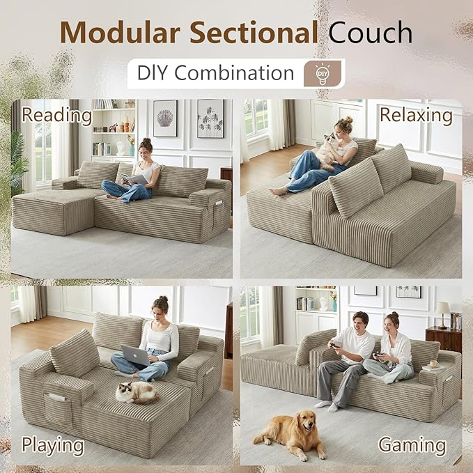 96" Cloud Sectional Couch with L-Shape Chaise, Modular Comfy Sofa Chaise Longue - Image 4