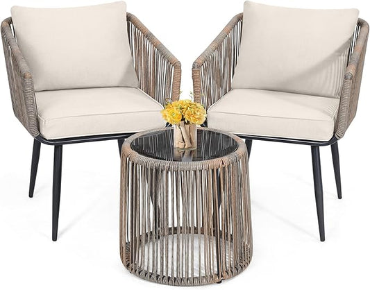 Kromax 3 Pieces Patio Rattan Bistro Conversation Set, Outdoor All-Weather by KROMAX