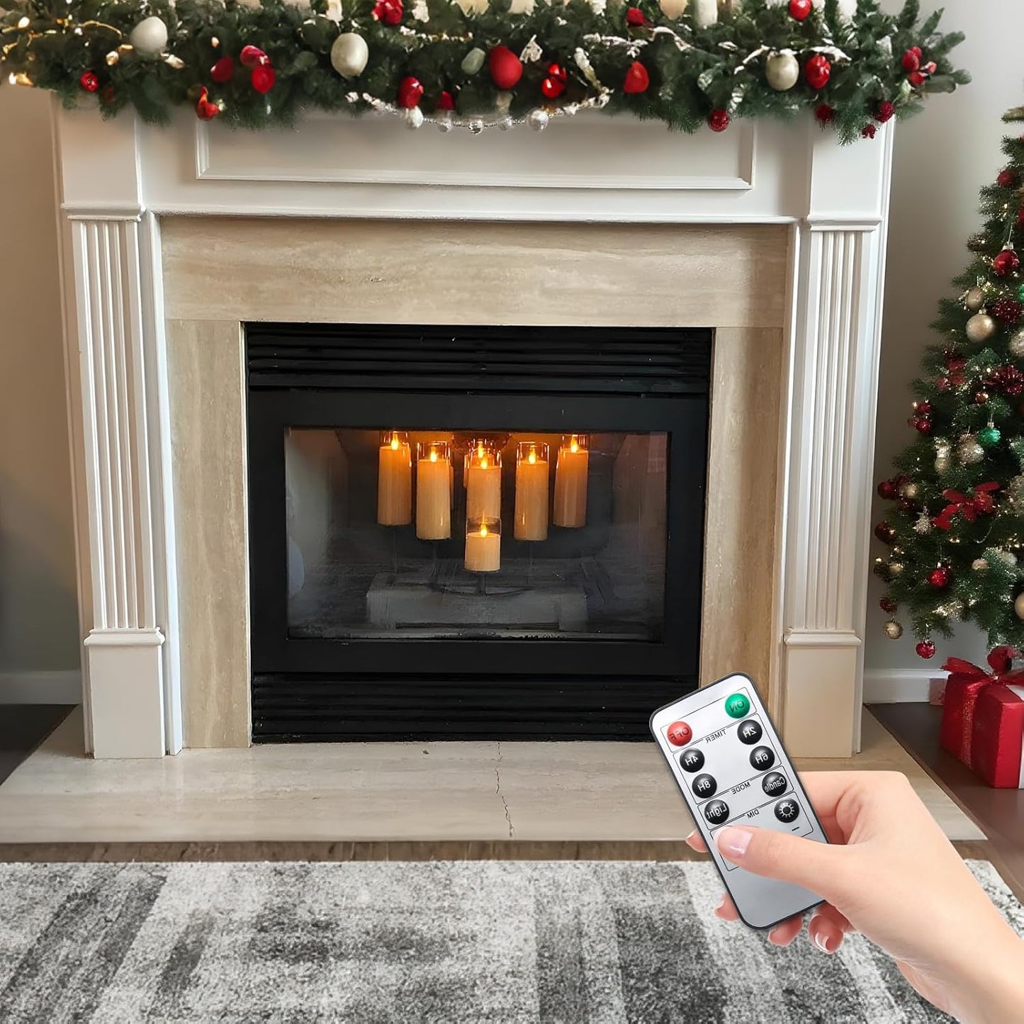 Fo32won Amber LED Flameless Pillar Candles Battery Operated with Remote and Timer, Set of 5 (D 3"×H 4" 5" 6" 8" 8") Decorative Plexiglass Flickering Candles with 3D Flame