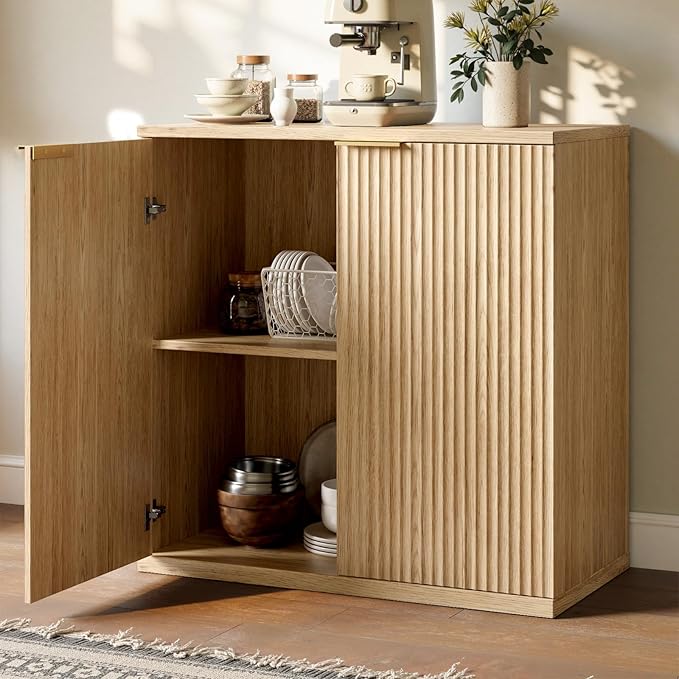 Evermagin 63" Oak Buffet Cabinet - Image 4