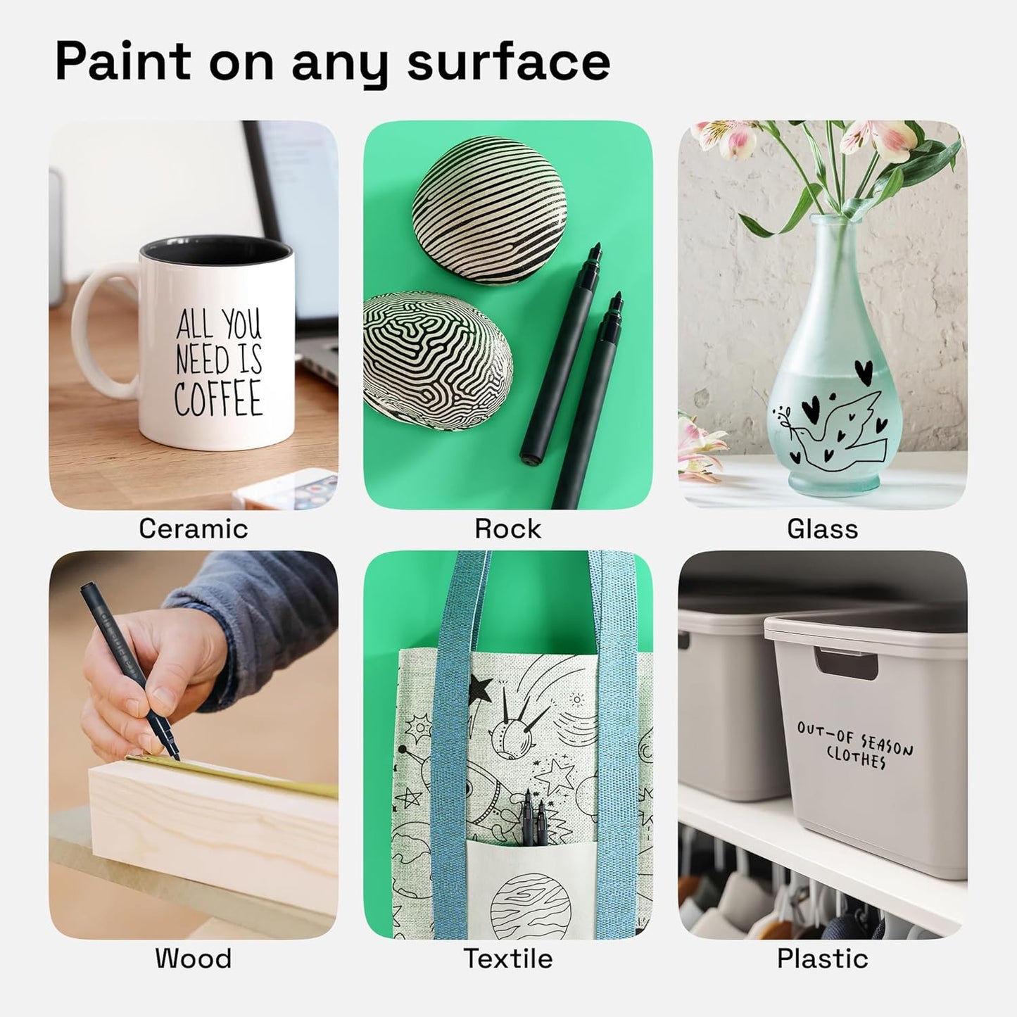 ARTISTRO 2 Black Permanent Marker - Waterproof Markers for Tire, Fabric, Rocks, Glass, Ceramic, Wood, Paper - Oil Based Paint Pens - Extra-Fine Tip 0.7mm