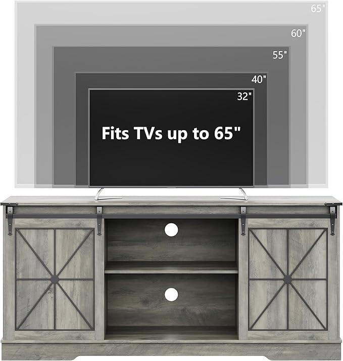 Farmhouse TV Stand for 65/60/55 Inch Tvs, Rustic Entertainment Center - Image 2