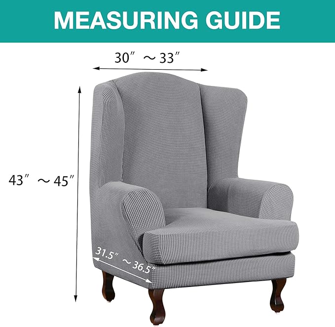 Turquoize Wingback Chair Covers 2 Piece Wing Chair Slipcover Stretch Slipcovers - Image 5