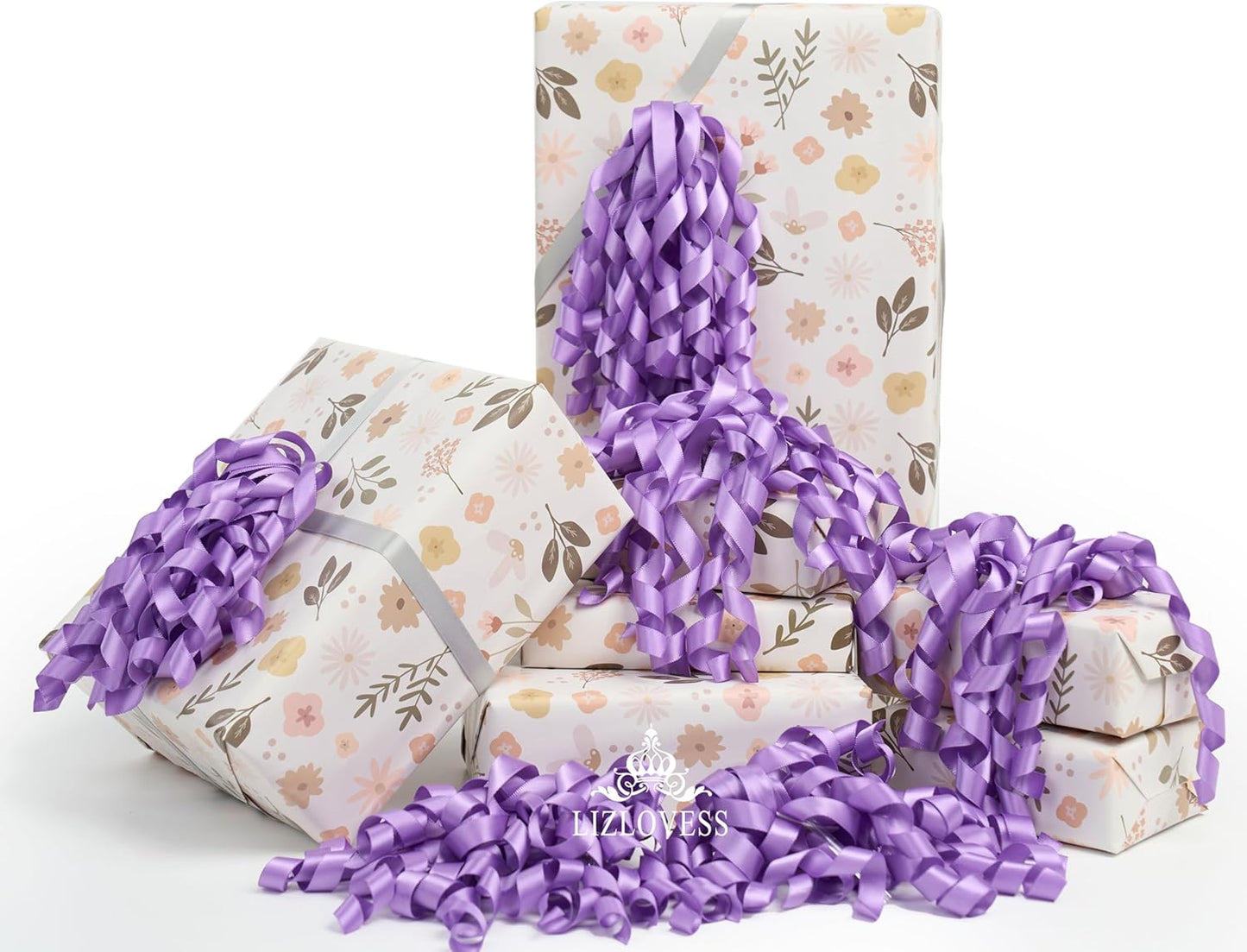 6 Inch Purple Curly Bows for Gift Wrapping Set of 6, Self Adhesive Bows Lilac Gift Bows for Presents, Satin Ribbon Bows for Birthday, Wedding, Christmas, Bridal Shower, Gift Wrap Accessory