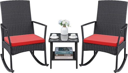 Greesum 3 Pieces Patio Furniture Set Outdoor Wicker Rocking Chairs by BuynowfromGreesum