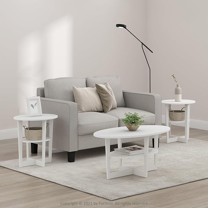 Furinno JAYA Side Table Set of 2, 2-Tier Round Modern End Table - Image 2