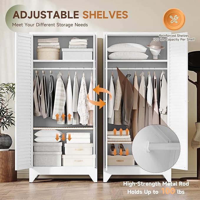 Letaya Armoire Wardrobe Closet, Hanging Rod Clothing Storage Cabinets - Image 5