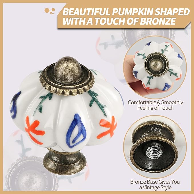 Ivory Pumpkin Knobs 6 Pack Ceramic Cabinet Knobs Vintage Drawer Pulls - Image 3