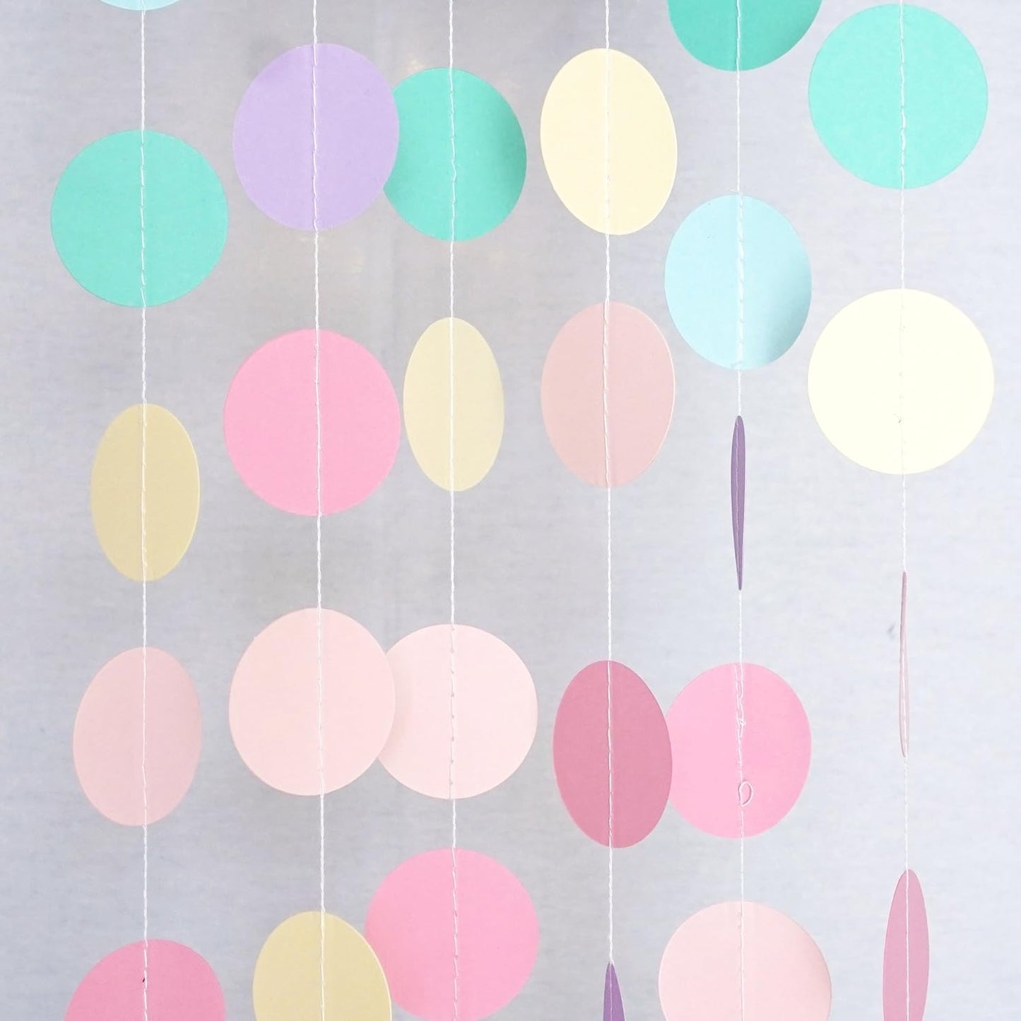 Circle Dots Paper Party Garland Streamer Backdrop (10 Feet Long) - Rainbow Pastel