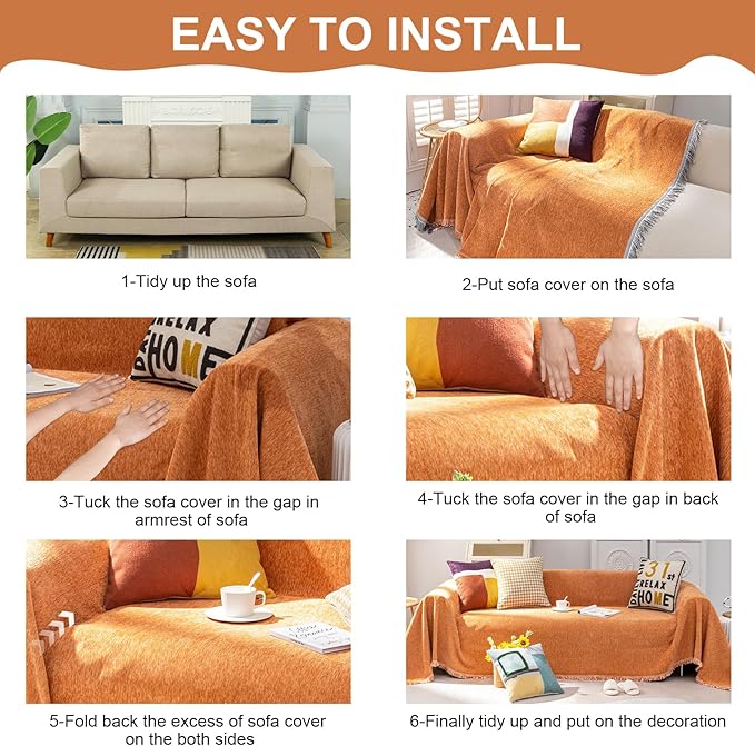 VClife Couch Cover Bohemian Orange Sofa Covers - Image 7