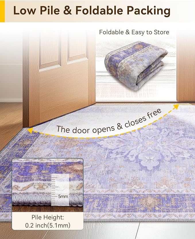 RELEANY Area Rugs 6'x9' Washable Non-Slip, Floral Vintage Distress Print - Image 6