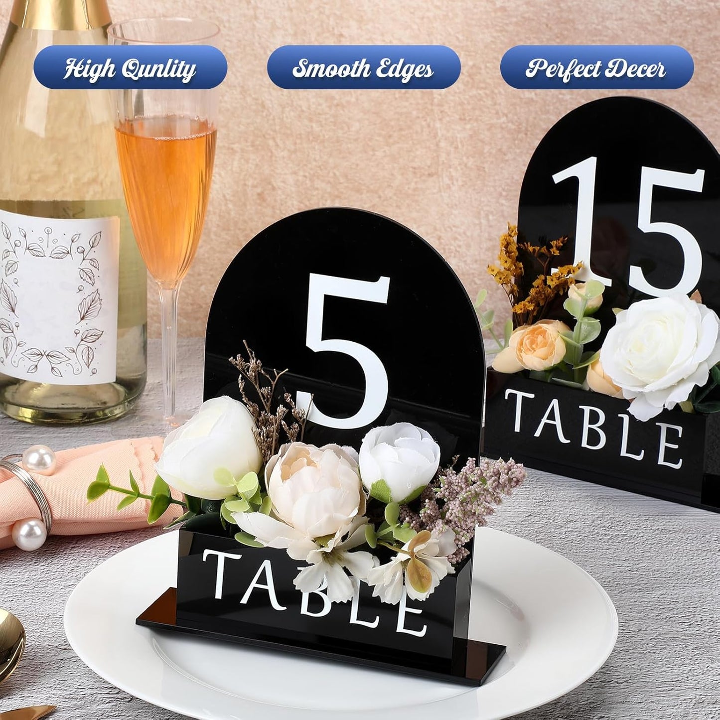 Table Number 1-15 for Wedding Reception Arch Acrylic Wedding Table Number with Flower Trough 5" x 7" Mirrored Rustic Centerpiece for Reception Bridal Shower Party Catering Banquet(Black)